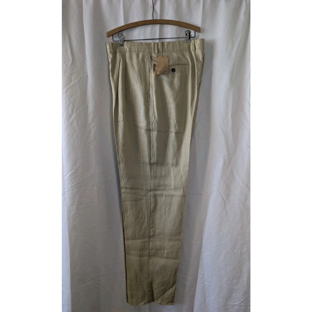 All American Basco Sportswear Men's Linen Pleated Dress Pants Tan 36 Unhemmed